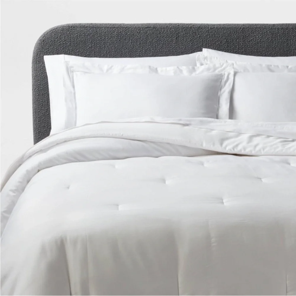 THRESHOLD NWT luxe embroidered border duvet cover & sham set -white -king